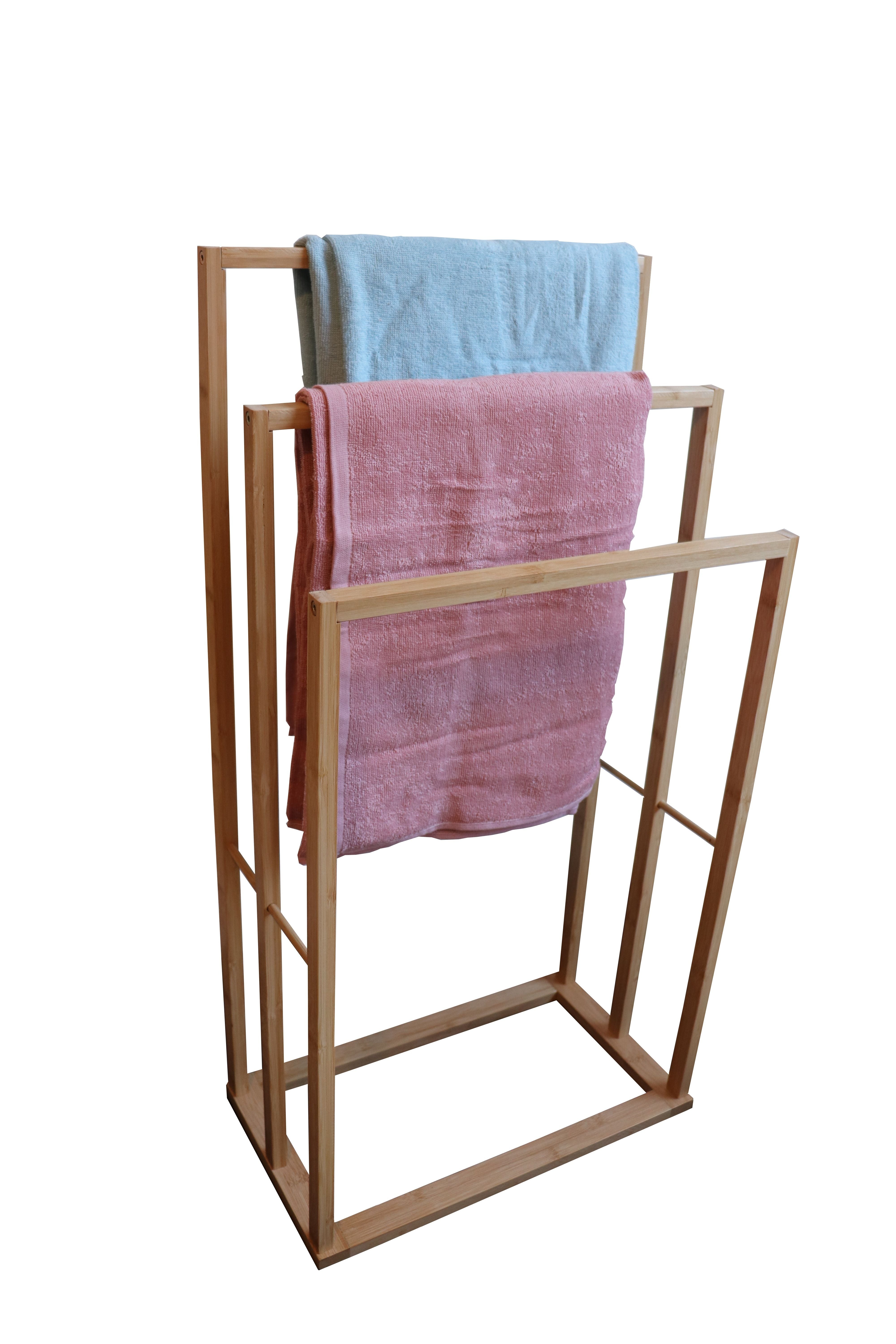 Towel Racks & Holders: Bamboo Towel Bar Holder Rack 3-Tier Freestanding for Bathroom and Bedroom