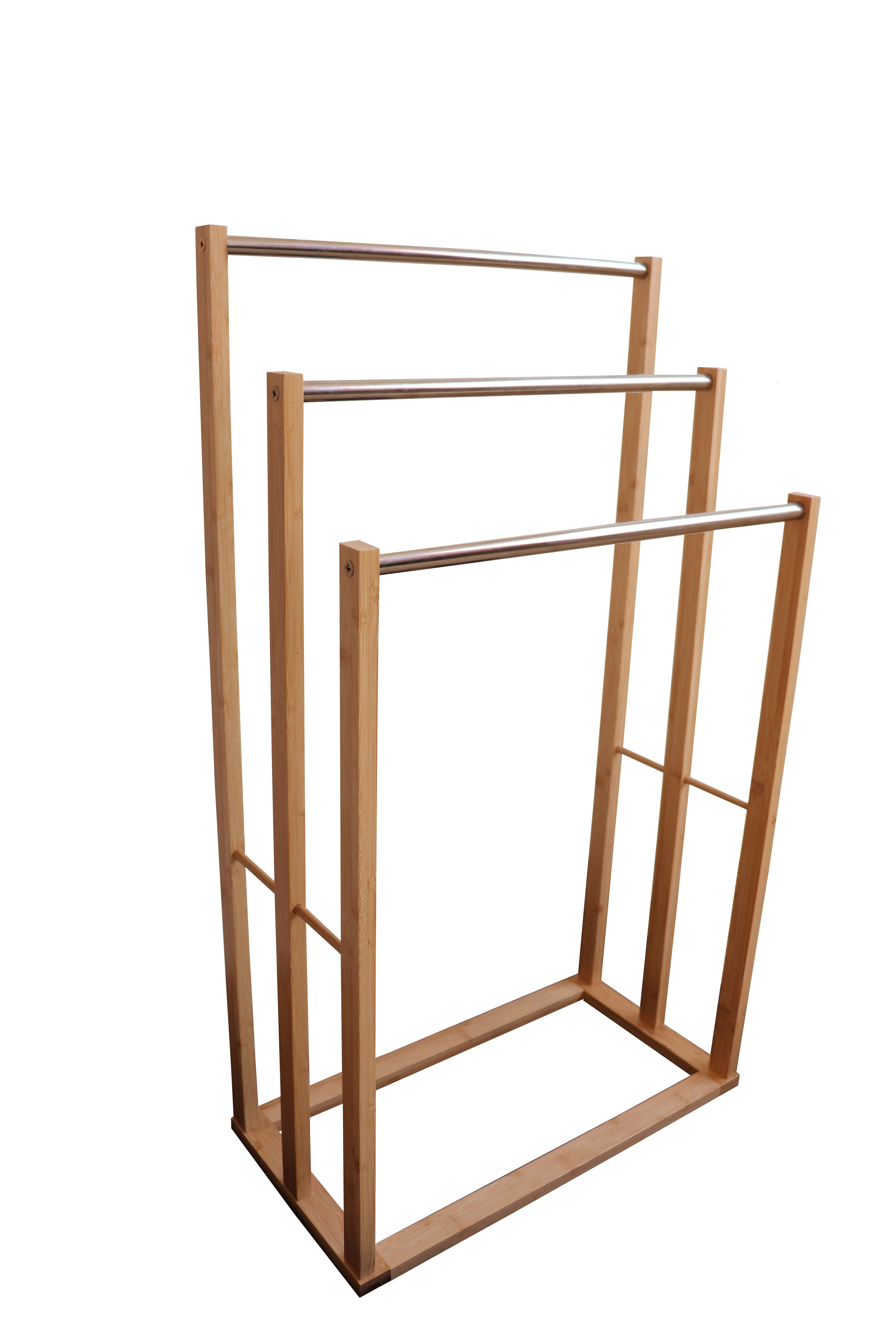Towel Racks & Holders: Bamboo Towel Bar Metal Holder Rack 3-Tier Freestanding for Bathroom and Bedroom