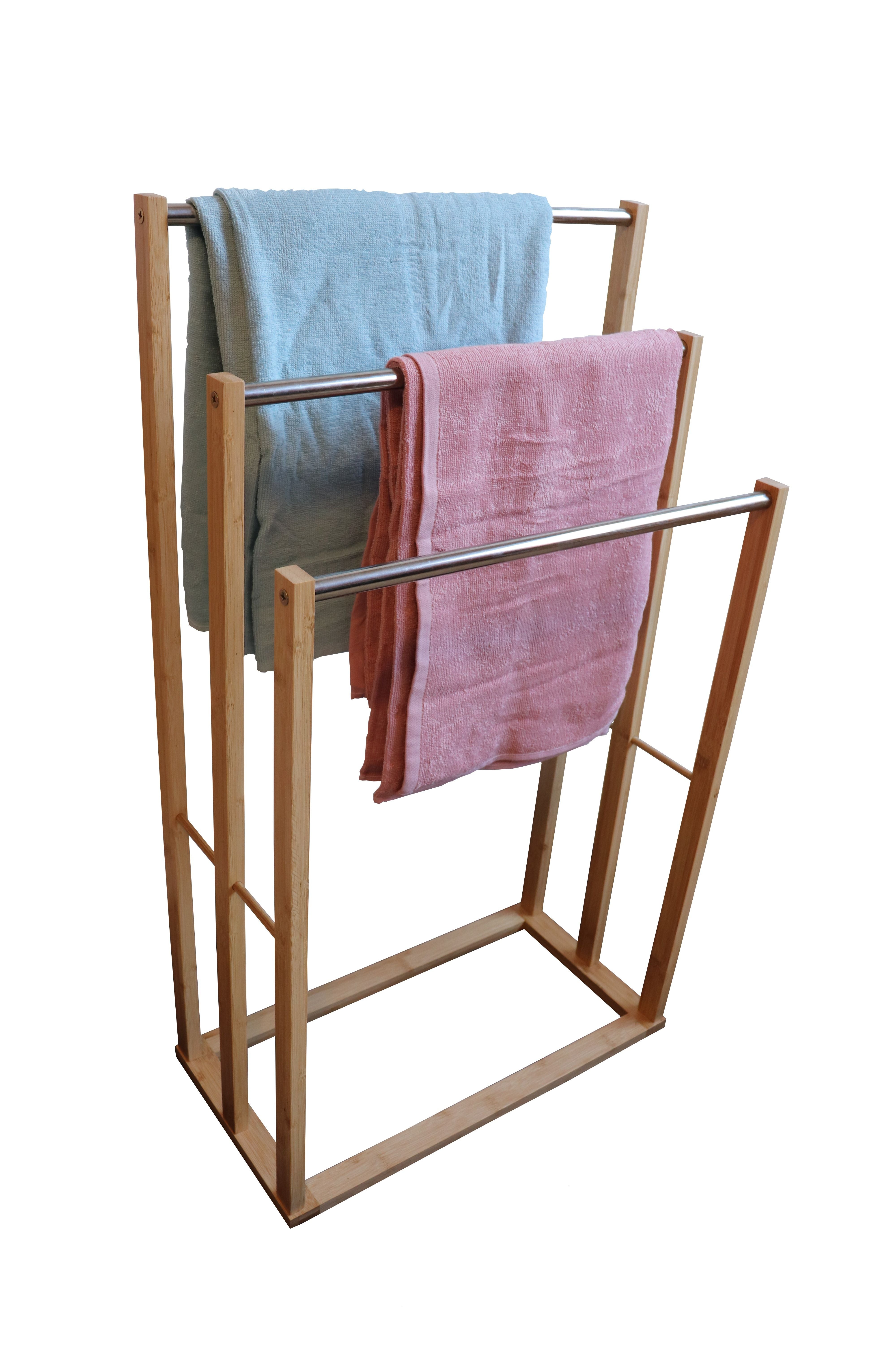 Towel Racks & Holders: Bamboo Towel Bar Metal Holder Rack 3-Tier Freestanding for Bathroom and Bedroom