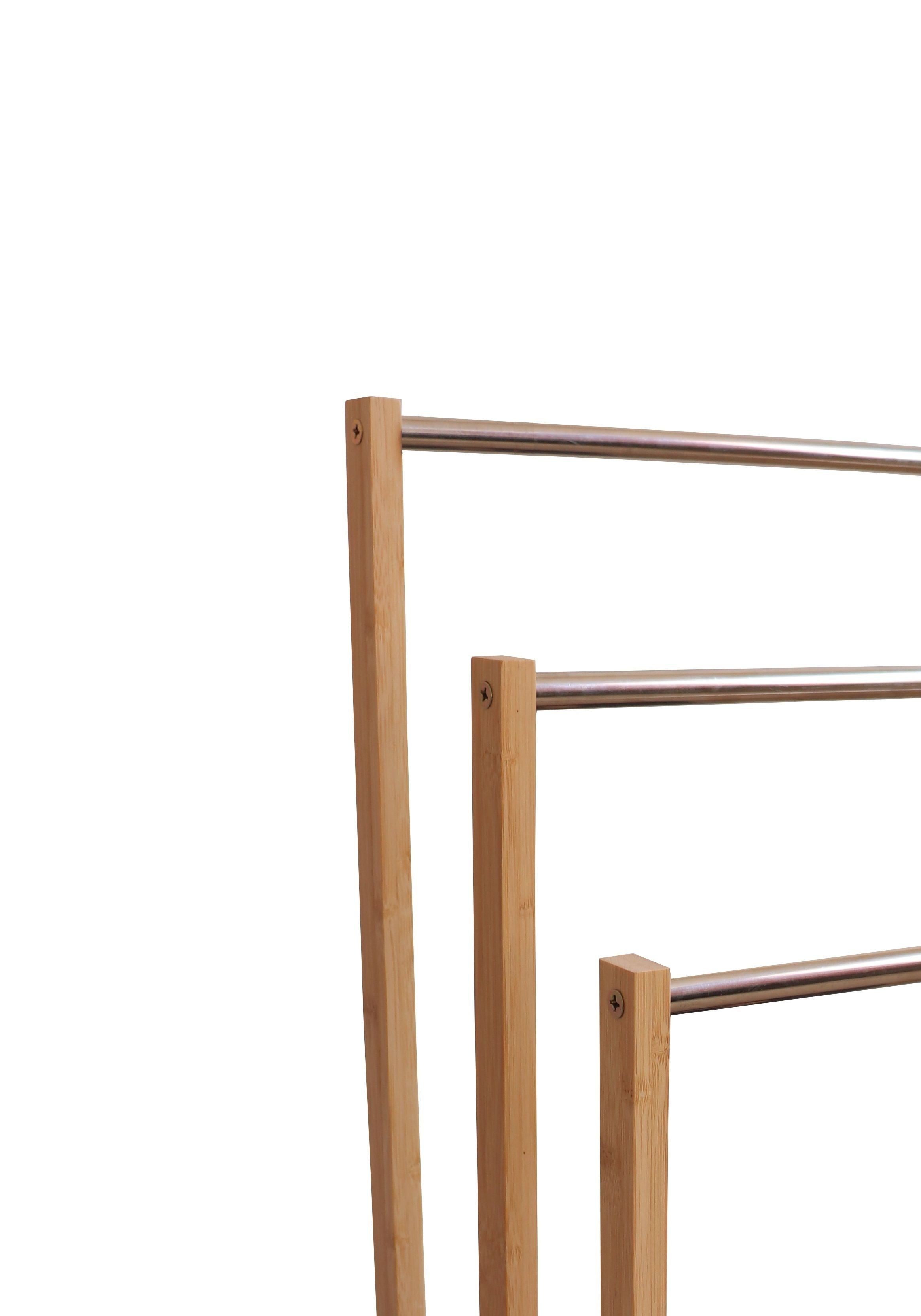 Towel Racks & Holders: Bamboo Towel Bar Metal Holder Rack 3-Tier Freestanding for Bathroom and Bedroom