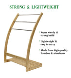 Towel Racks & Holders: Bamboo Towel Bar Metal Holder Rack 3-Tier Freestanding and Bottom shelf for Bathroom