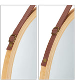 Mirrors: Hanging Round Wall Mirror 38 cm - Solid Bamboo Frame and Adjustable Leather Strap for Bathroom and Bedroom