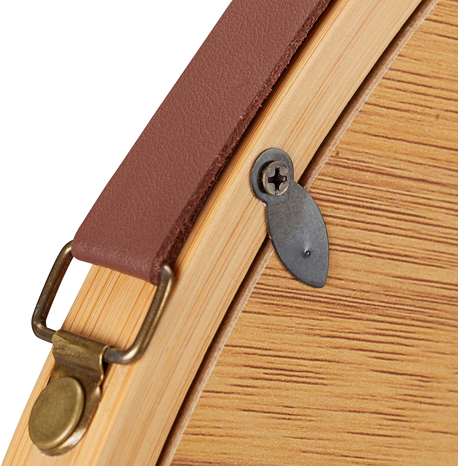 Mirrors: Hanging Round Wall Mirror 38 cm - Solid Bamboo Frame and Adjustable Leather Strap for Bathroom and Bedroom