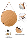 Mirrors: Hanging Round Wall Mirror 38 cm - Solid Bamboo Frame and Adjustable Leather Strap for Bathroom and Bedroom
