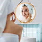 Mirrors: Hanging Round Wall Mirror 45 cm - Solid Bamboo Frame and Adjustable Leather Strap for Bathroom and Bedroom