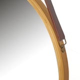 Mirrors: Hanging Round Wall Mirror 45 cm - Solid Bamboo Frame and Adjustable Leather Strap for Bathroom and Bedroom
