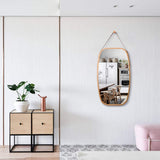Mirrors: Hanging Full Length Wall Mirror - Solid Bamboo Frame and Adjustable Leather Strap for Bathroom and Bedroom