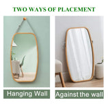 Mirrors: Hanging Full Length Wall Mirror - Solid Bamboo Frame and Adjustable Leather Strap for Bathroom and Bedroom
