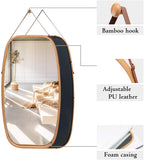 Mirrors: Hanging Full Length Wall Mirror - Solid Bamboo Frame and Adjustable Leather Strap for Bathroom and Bedroom