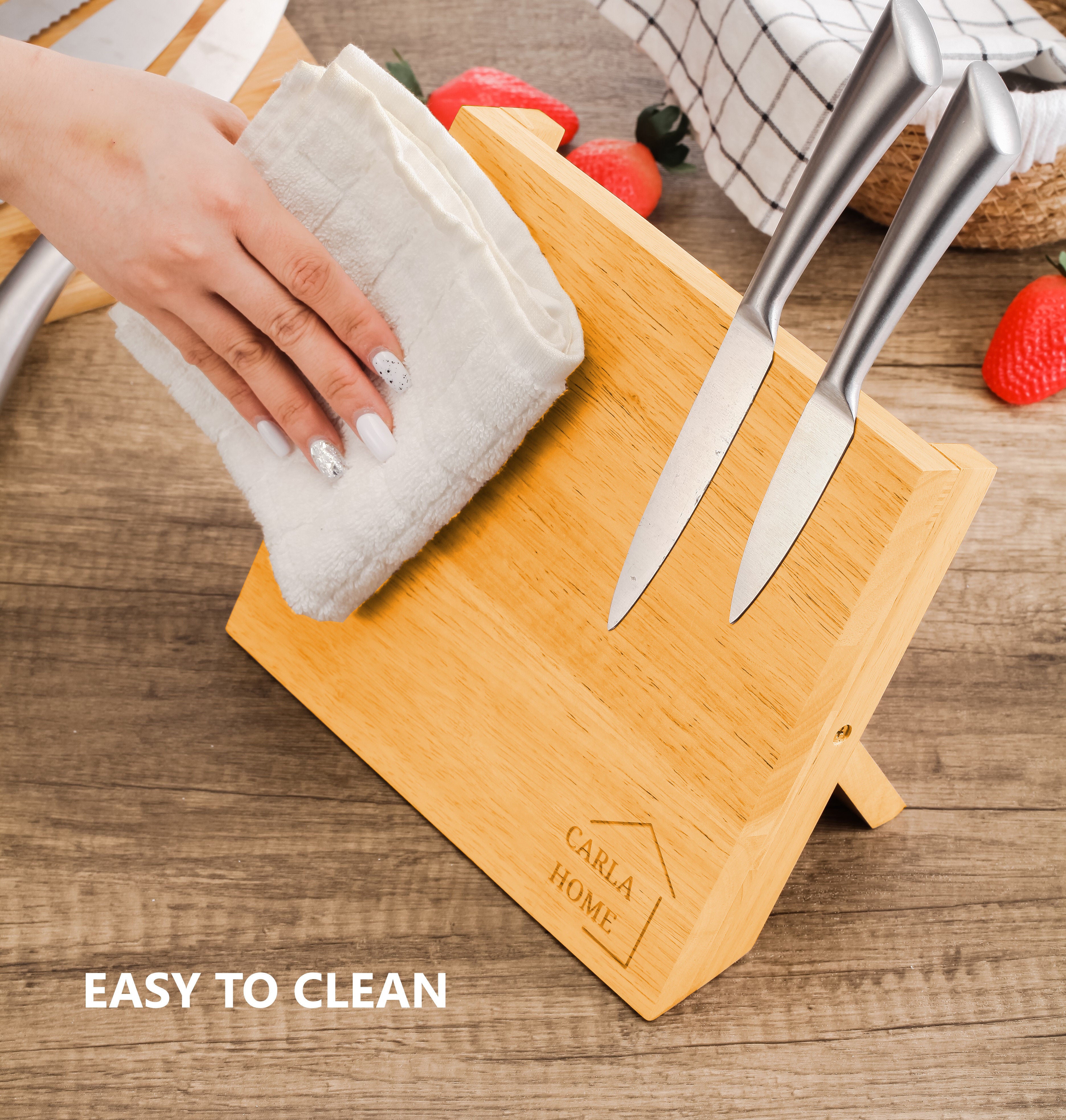 Kitchen Knives: Natural Bamboo Magnetic Knife Block Holder with Strong Magnets for Home Kitchen Storage & Organisation