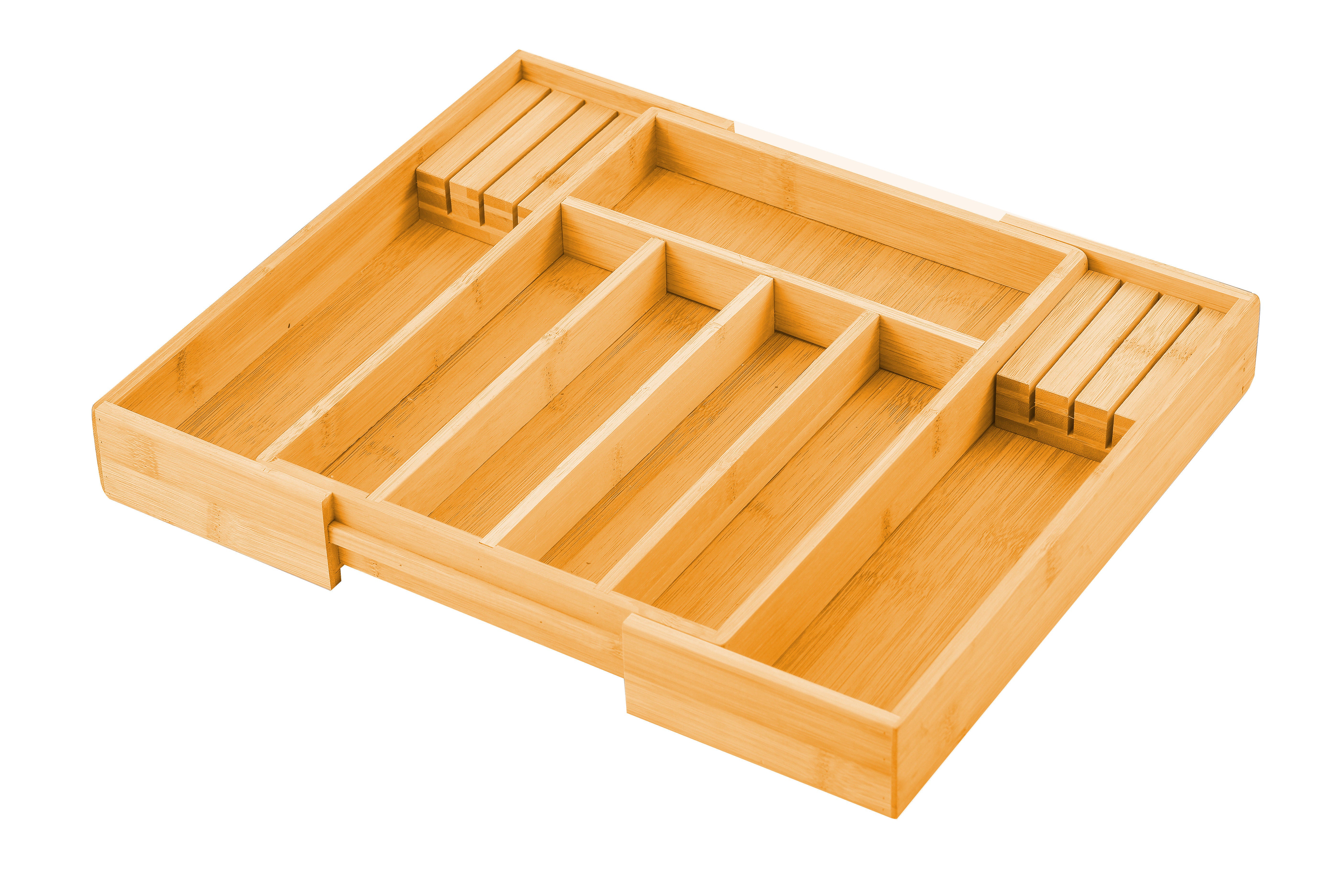 Kitchen Knives: Large Capacity Bamboo Expandable Drawer Organizer with Knife Block Holder for Home Kitchen Utensils