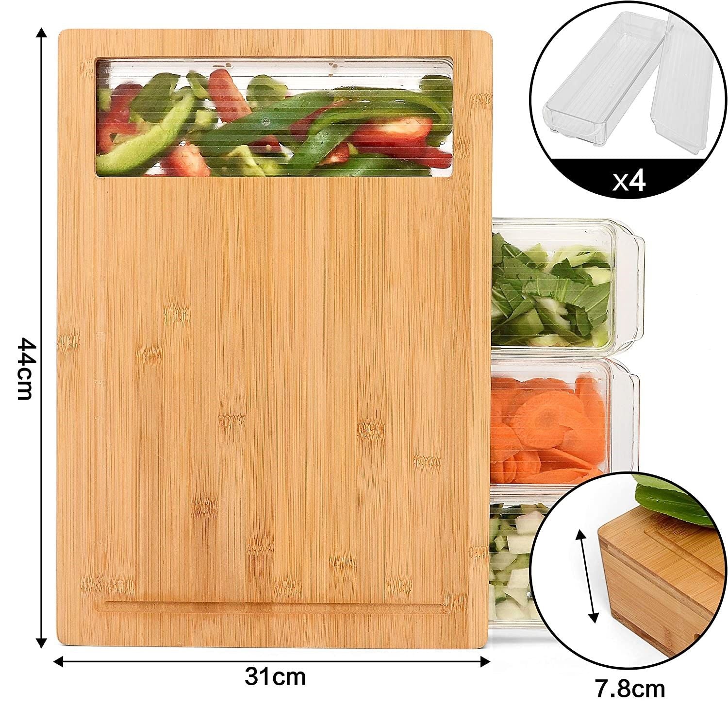 Kitchen Utensils: Large Bamboo Cutting Board and 4 Containers with Mobile Holder gift included for Home Kitchen
