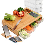 Kitchen Utensils: Large Bamboo Cutting Board and 4 Containers with Mobile Holder gift included for Home Kitchen
