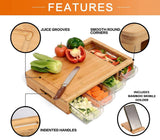 Kitchen Utensils: Large Bamboo Cutting Board and 4 Containers with Mobile Holder gift included for Home Kitchen
