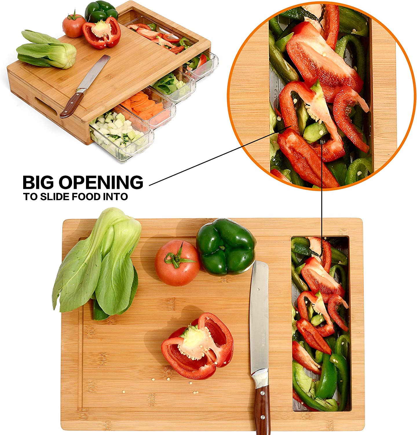 Kitchen Utensils: Large Bamboo Cutting Board and 4 Containers with Mobile Holder gift included for Home Kitchen