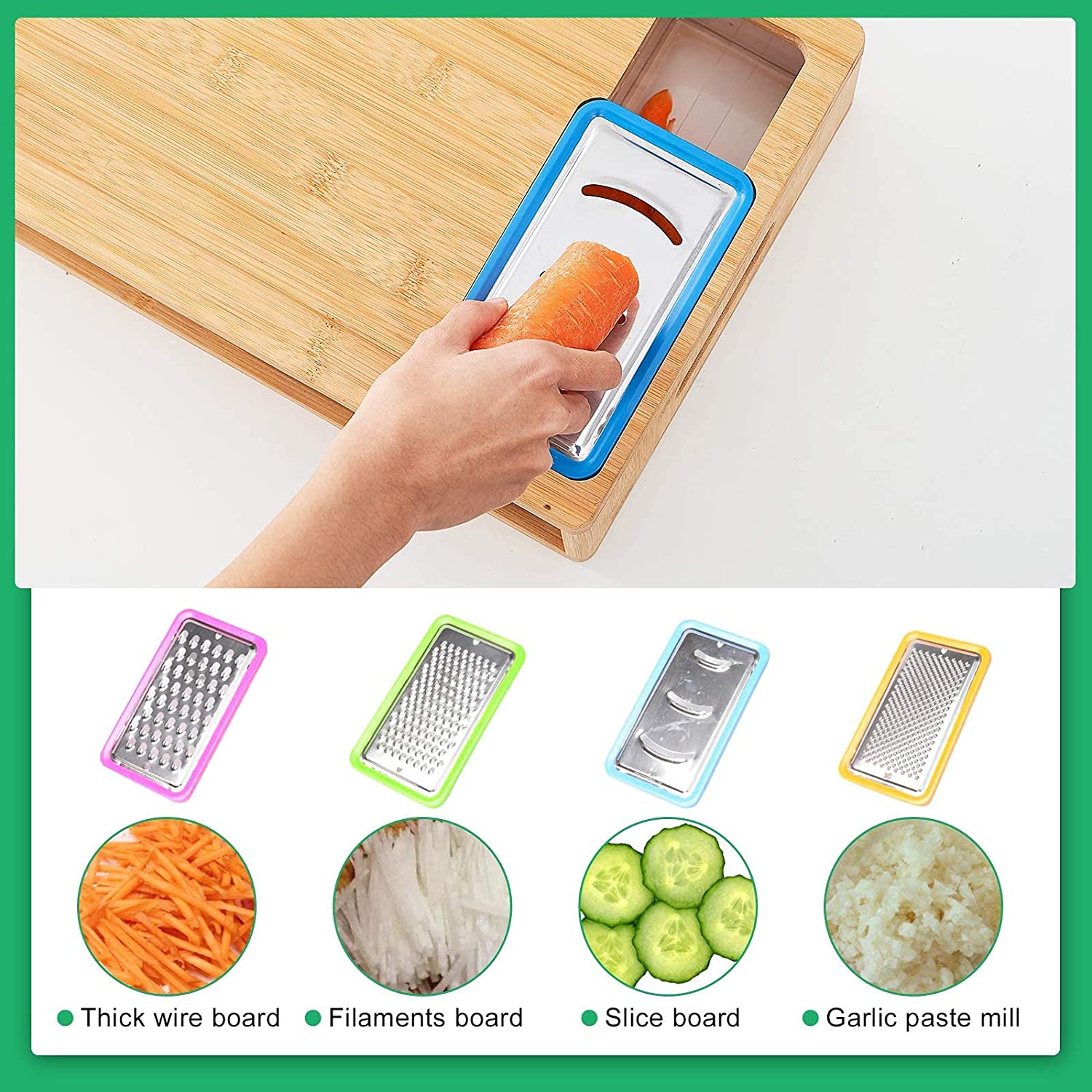 Kitchen Utensils: Large Bamboo Cutting Board and 4 Containers with Mobile Holder gift included for Home Kitchen