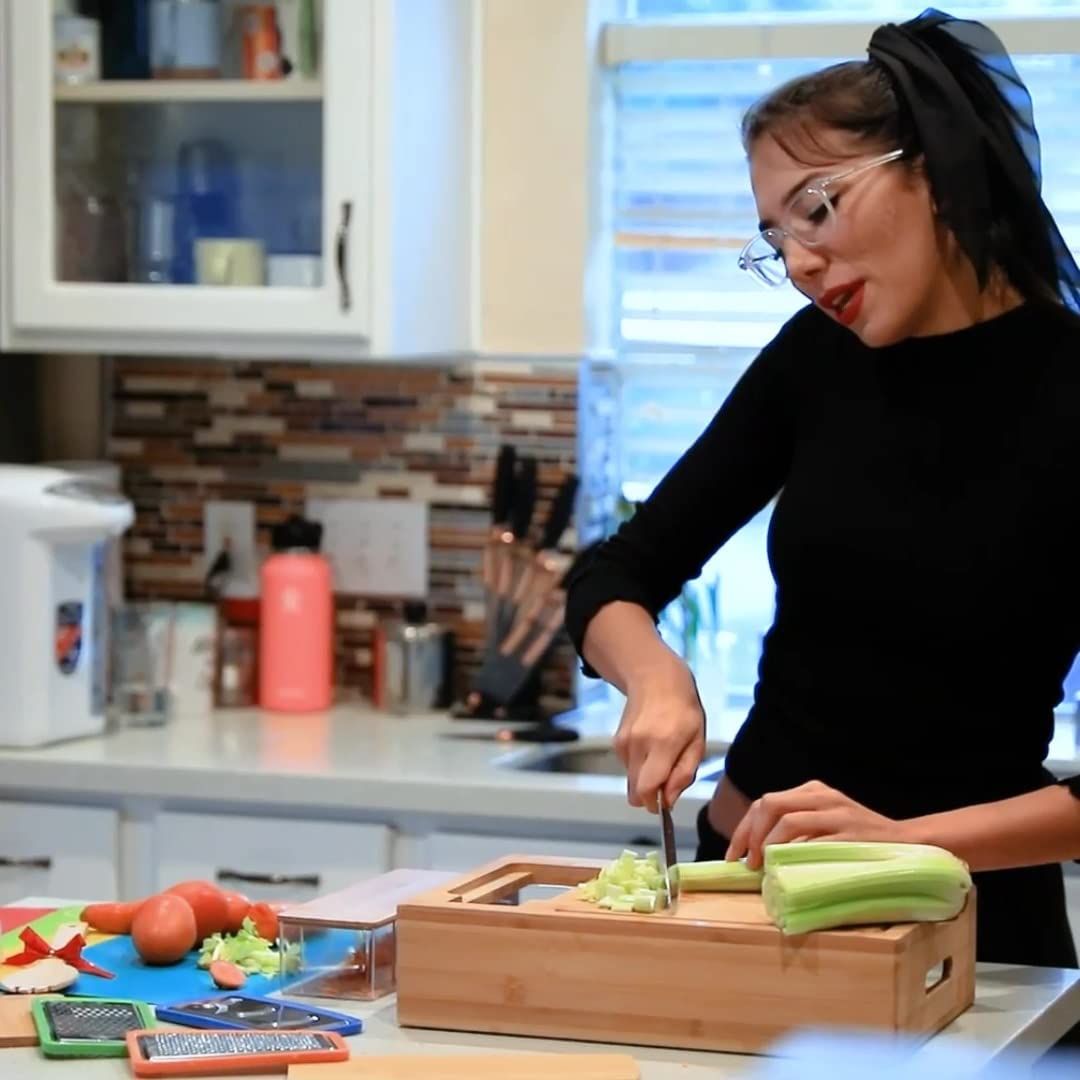 Kitchen Utensils: Large Bamboo Cutting Board and 4 Containers with Mobile Holder gift included for Home Kitchen