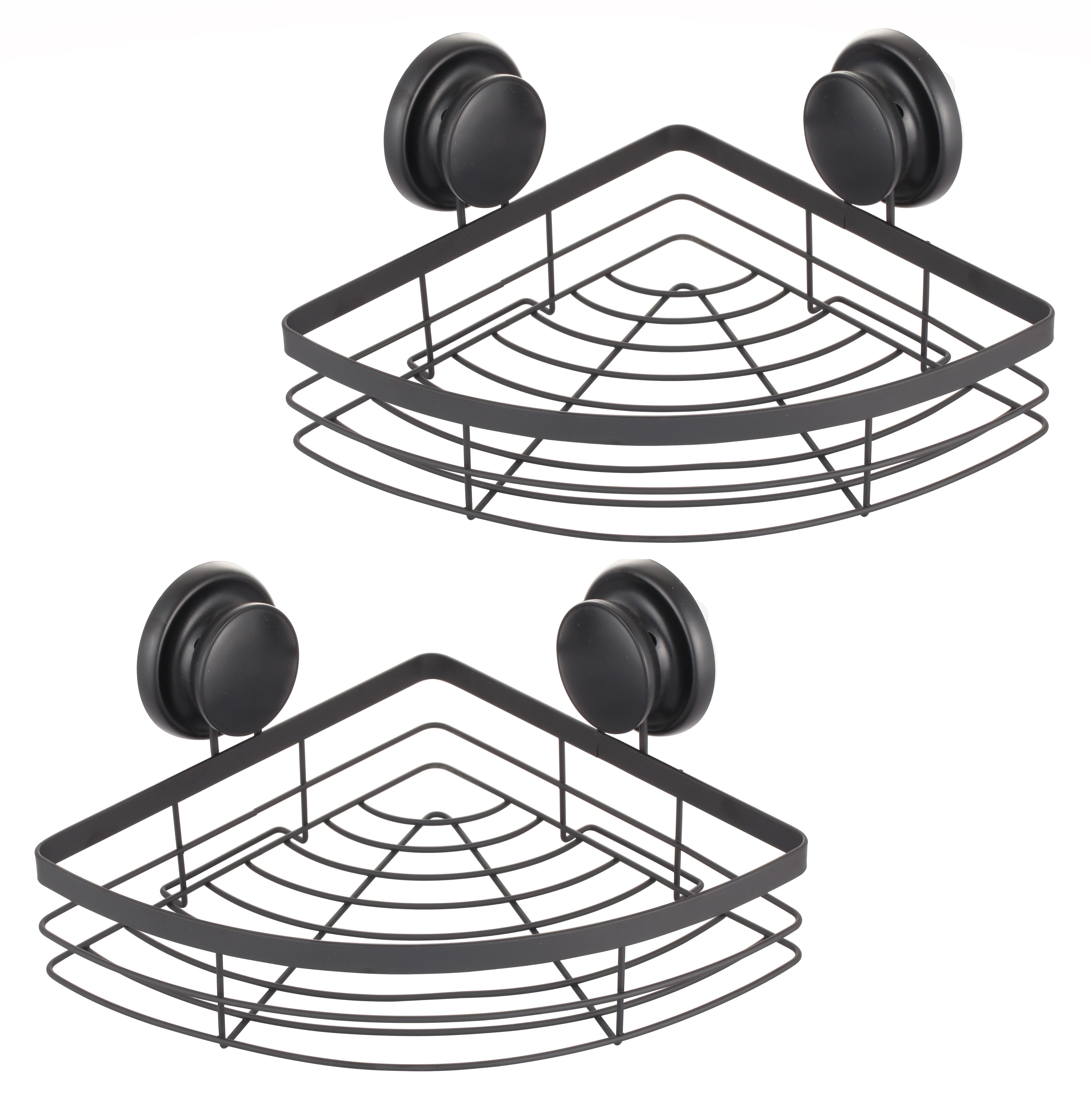 Kitchen & Bathroom DIY: 2 Pack Round Corner Shower Caddy Shelf Basket Rack with Premium Vacuum Suction Cup No-Drilling for Bathroom and Kitchen