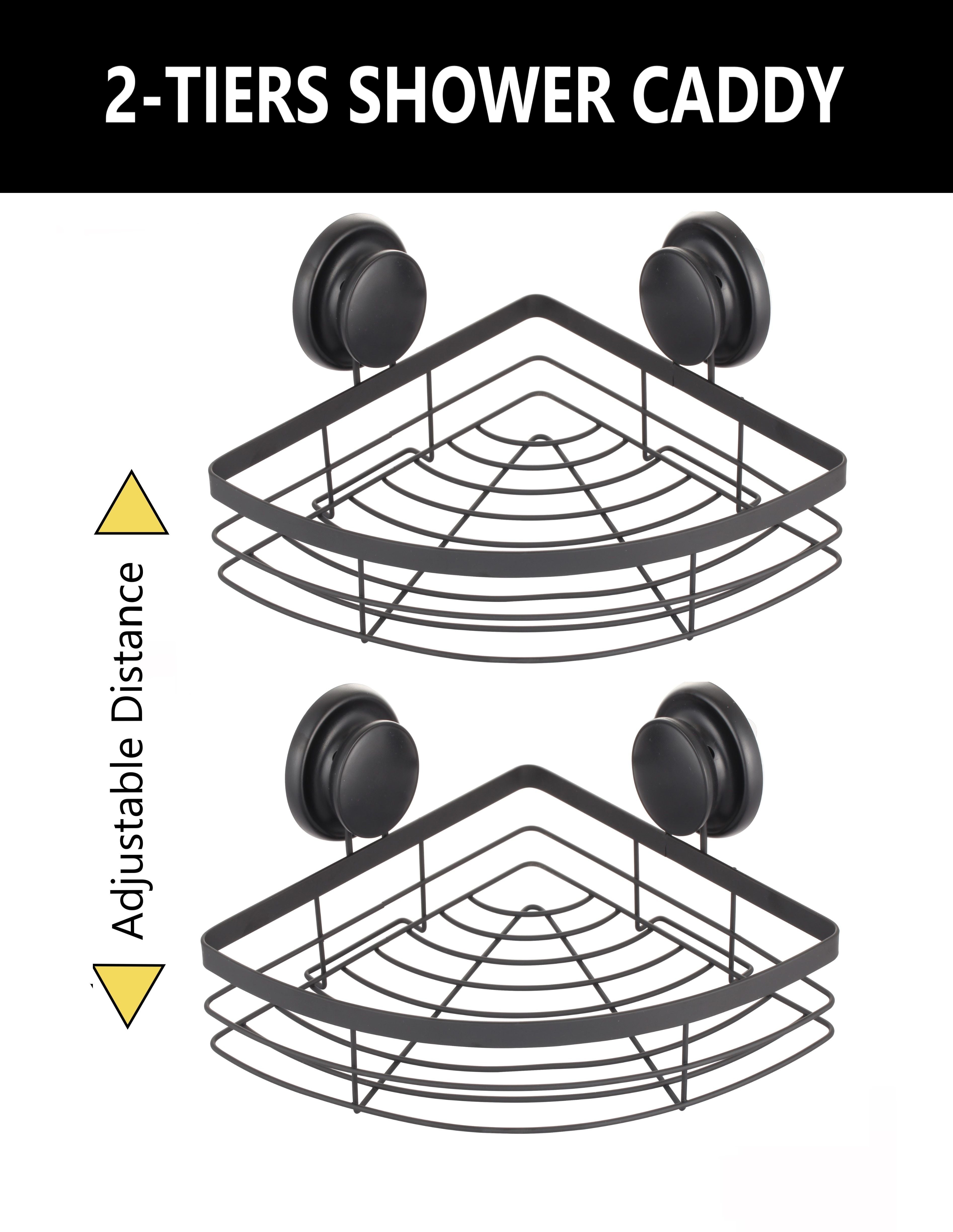 Kitchen & Bathroom DIY: 2 Pack Round Corner Shower Caddy Shelf Basket Rack with Premium Vacuum Suction Cup No-Drilling for Bathroom and Kitchen