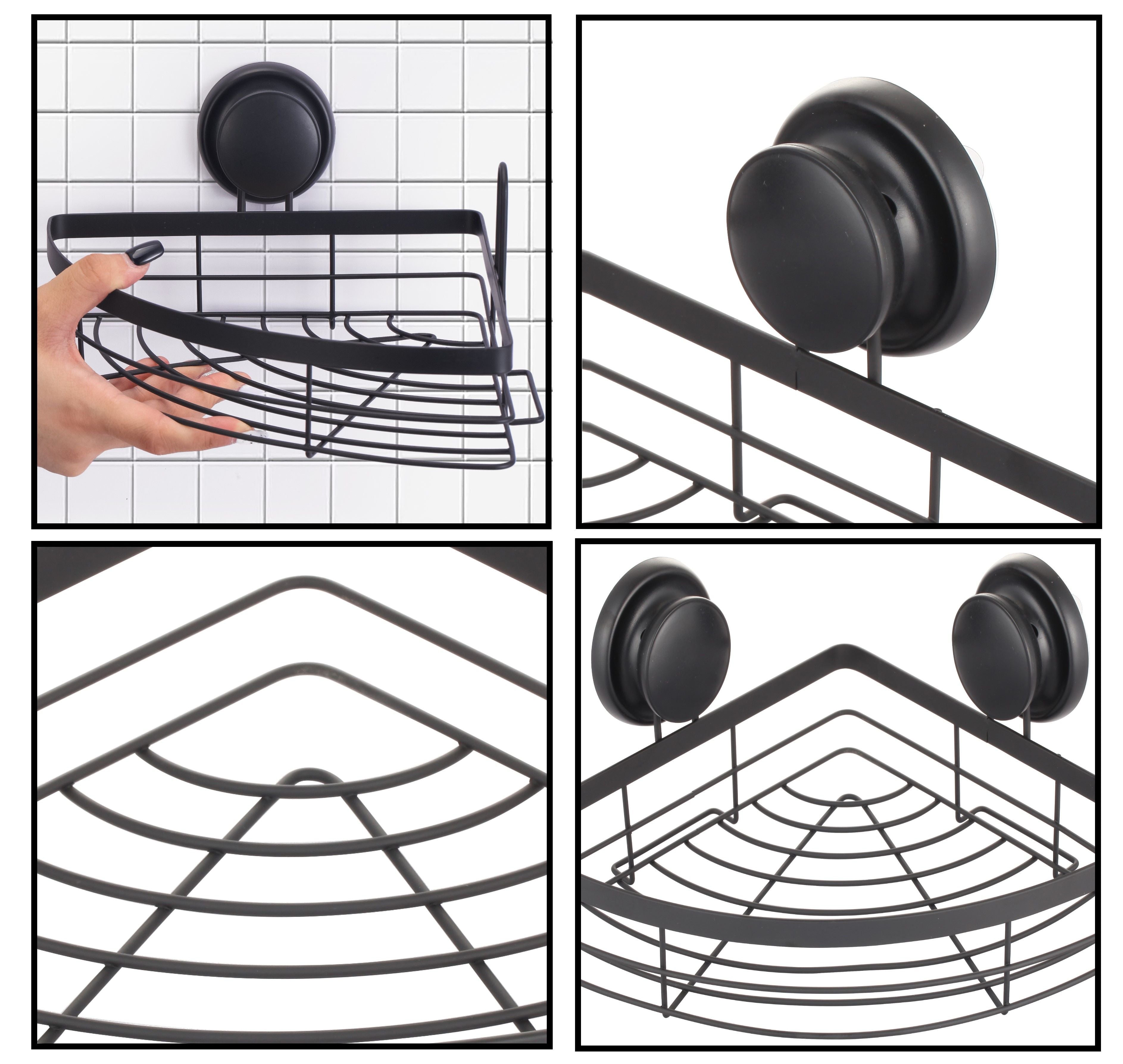Kitchen & Bathroom DIY: 2 Pack Round Corner Shower Caddy Shelf Basket Rack with Premium Vacuum Suction Cup No-Drilling for Bathroom and Kitchen