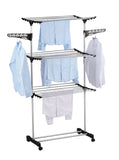 Kitchen & Bathroom DIY: Folding 3 Tier Clothes Laundry Drying Rack with Stainless Steel Tubes for Indoor & Outdoor Home