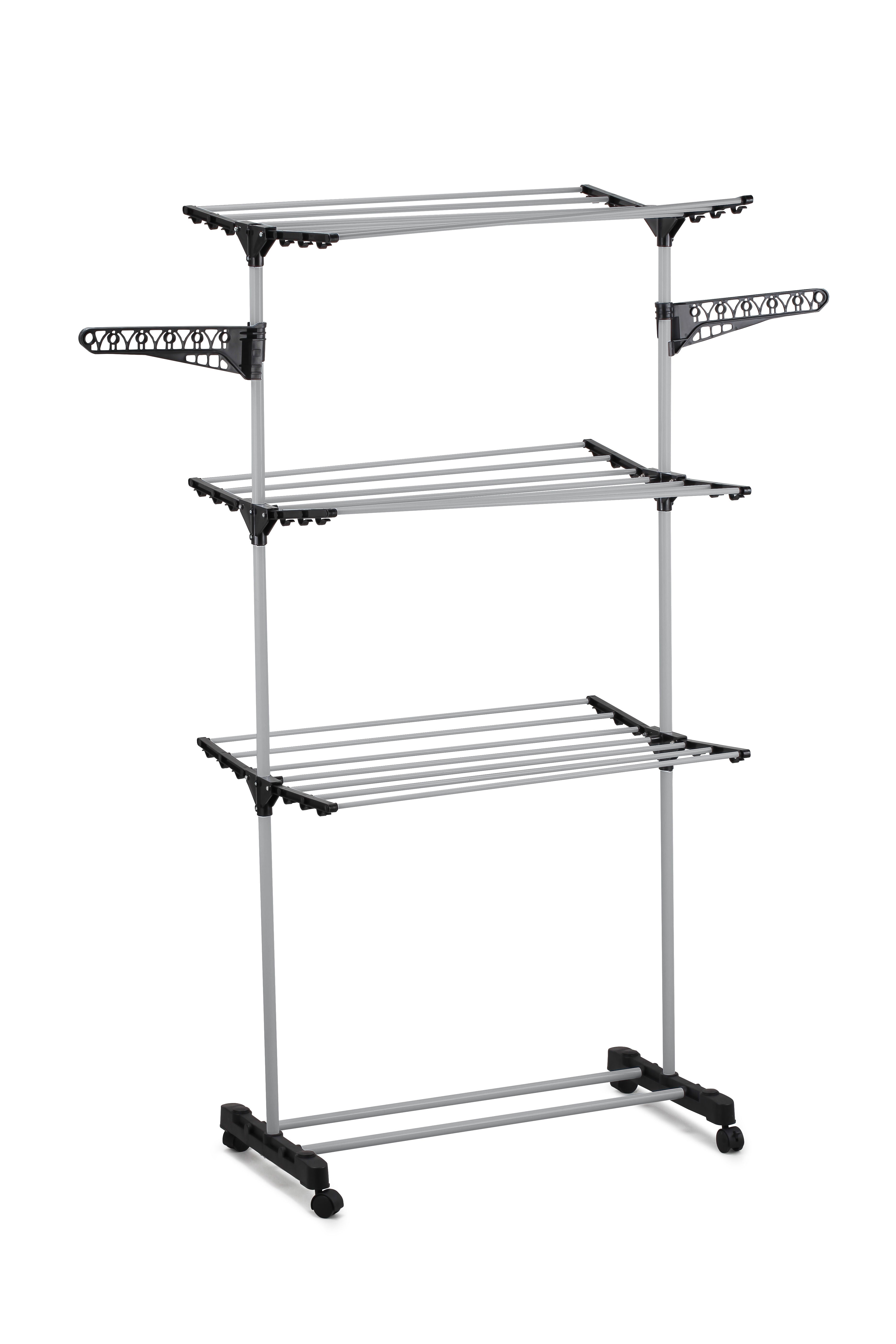 Kitchen & Bathroom DIY: Folding 3 Tier Clothes Laundry Drying Rack with Stainless Steel Tubes for Indoor & Outdoor Home