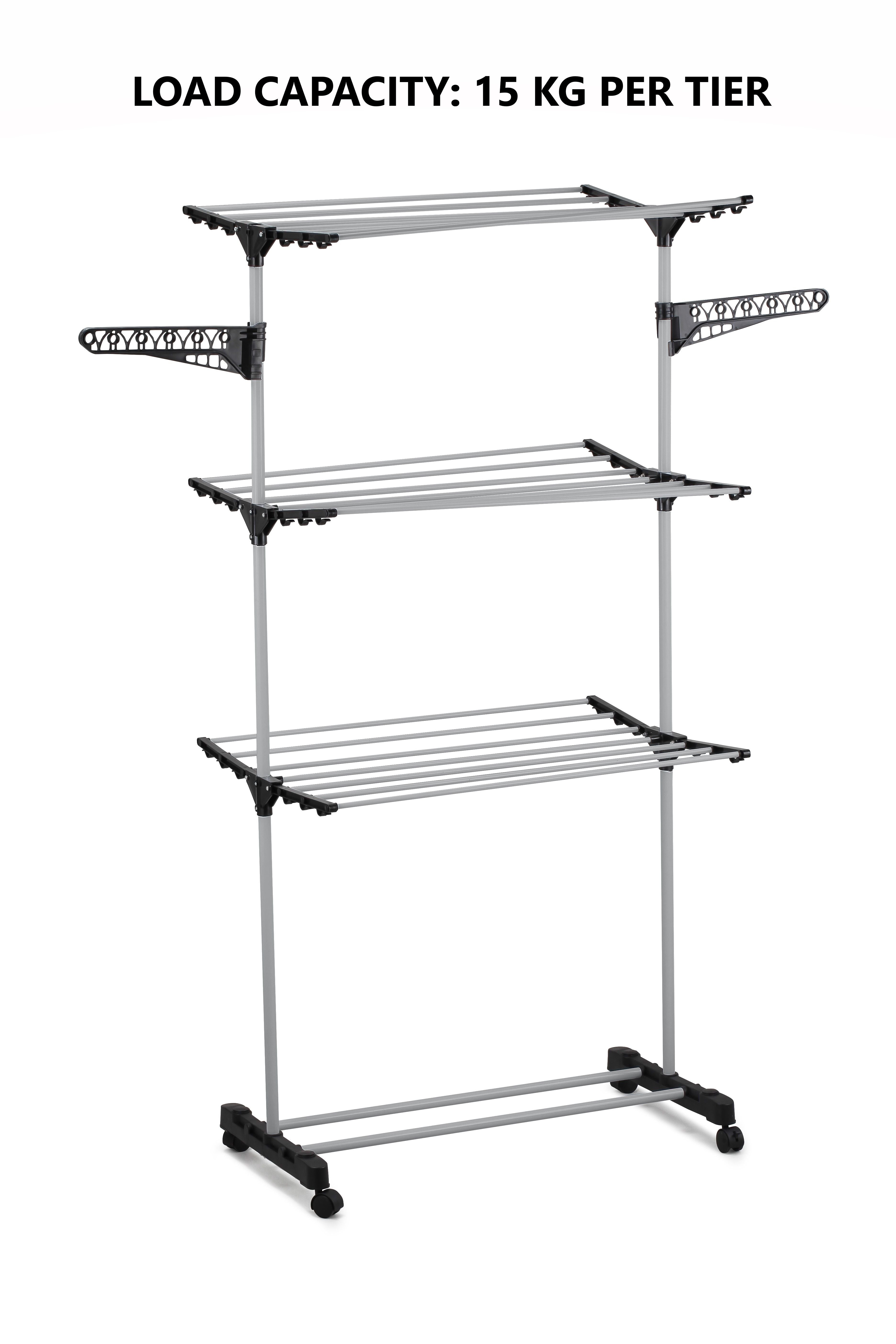 Kitchen & Bathroom DIY: Folding 3 Tier Clothes Laundry Drying Rack with Stainless Steel Tubes for Indoor & Outdoor Home