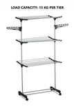 Kitchen & Bathroom DIY: Folding 3 Tier Clothes Laundry Drying Rack with Stainless Steel Tubes for Indoor & Outdoor Home