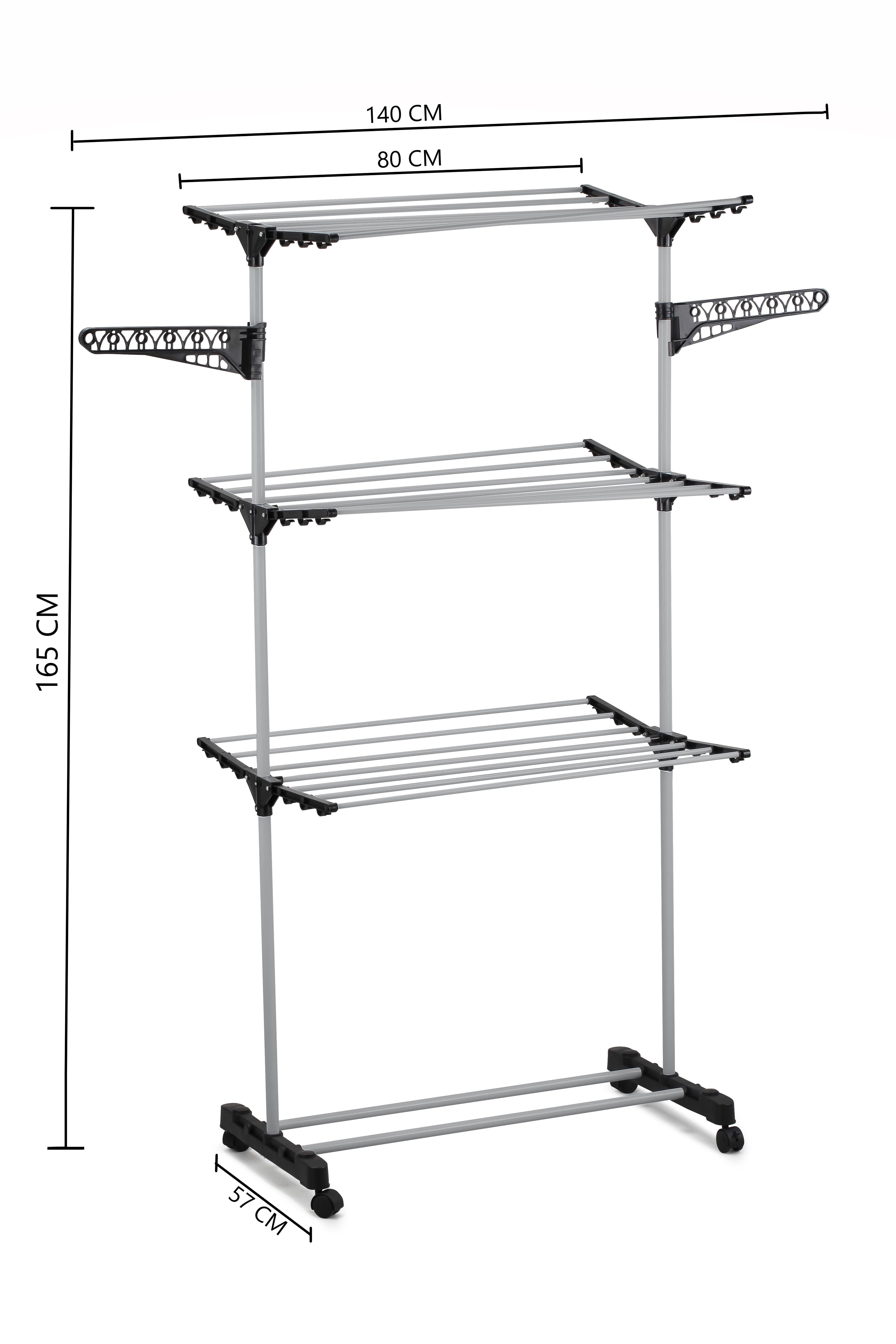 Kitchen & Bathroom DIY: Folding 3 Tier Clothes Laundry Drying Rack with Stainless Steel Tubes for Indoor & Outdoor Home