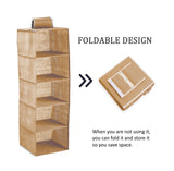 Clothing & Wardrobe Storage: 5 Tier Shelf Hanging Closet Organizer and Storage for Clothes (Beige)