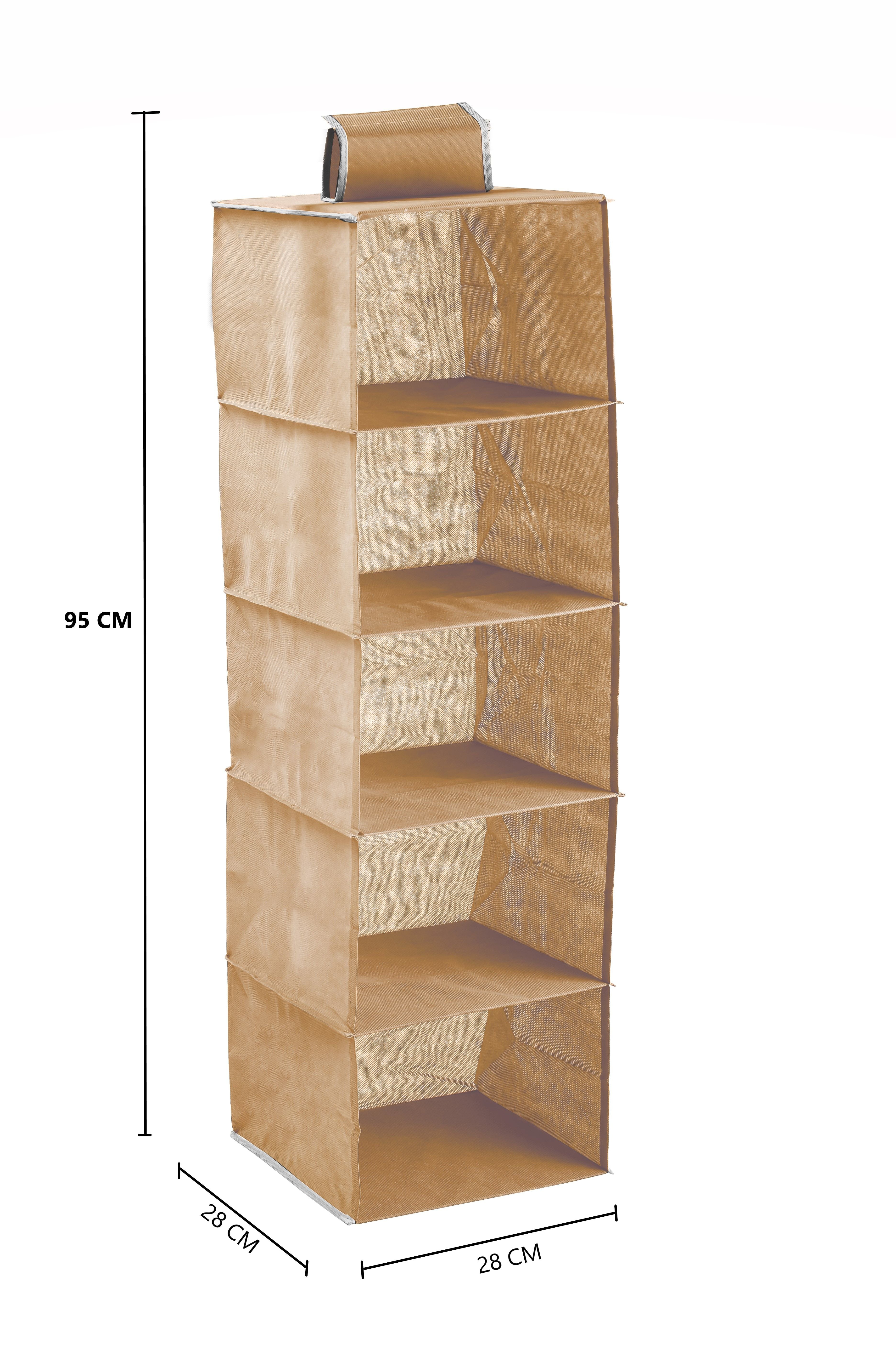 Clothing & Wardrobe Storage: 5 Tier Shelf Hanging Closet Organizer and Storage for Clothes (Beige)