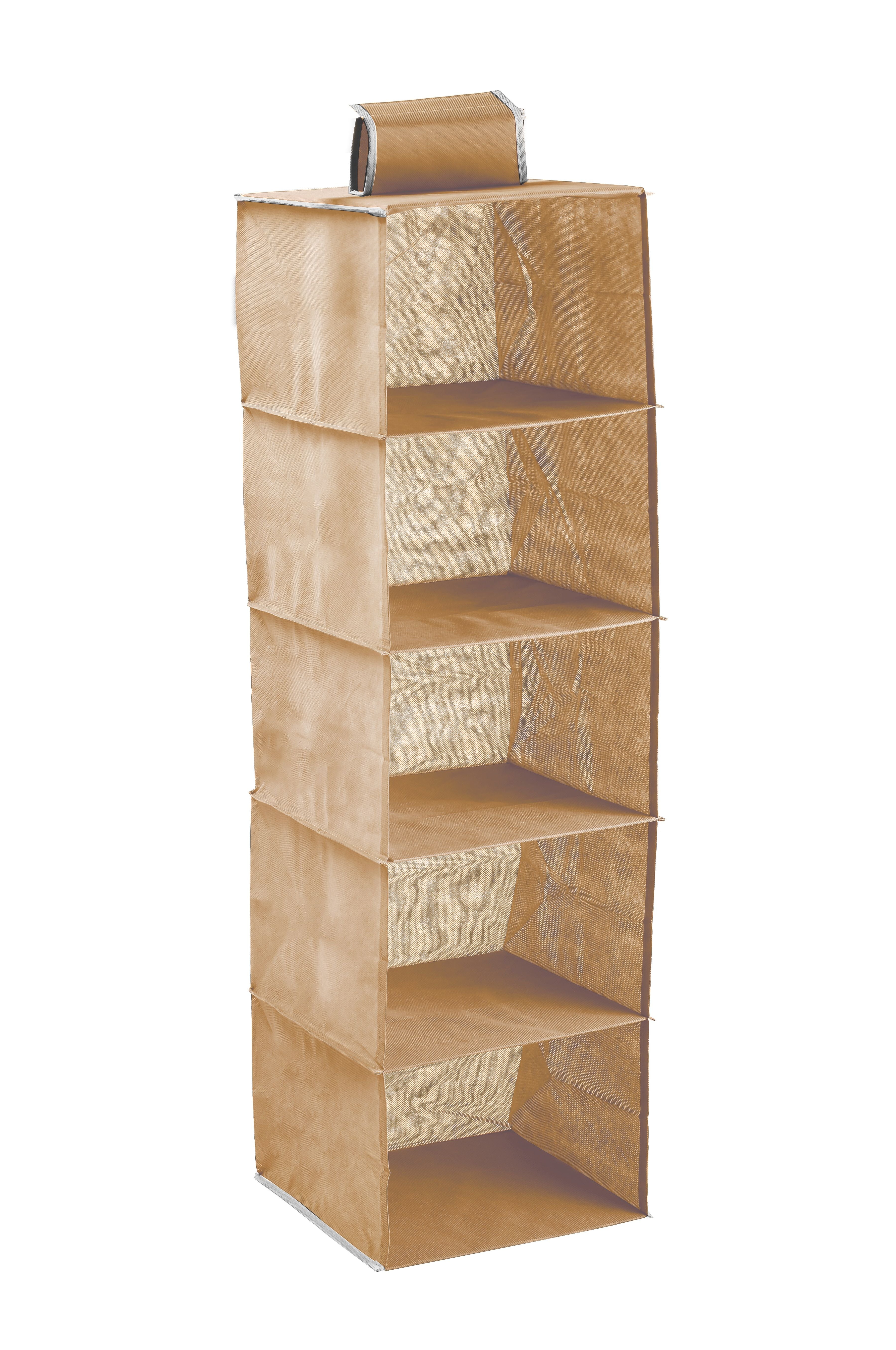 Clothing & Wardrobe Storage: 5 Tier Shelf Hanging Closet Organizer and Storage for Clothes (Beige)