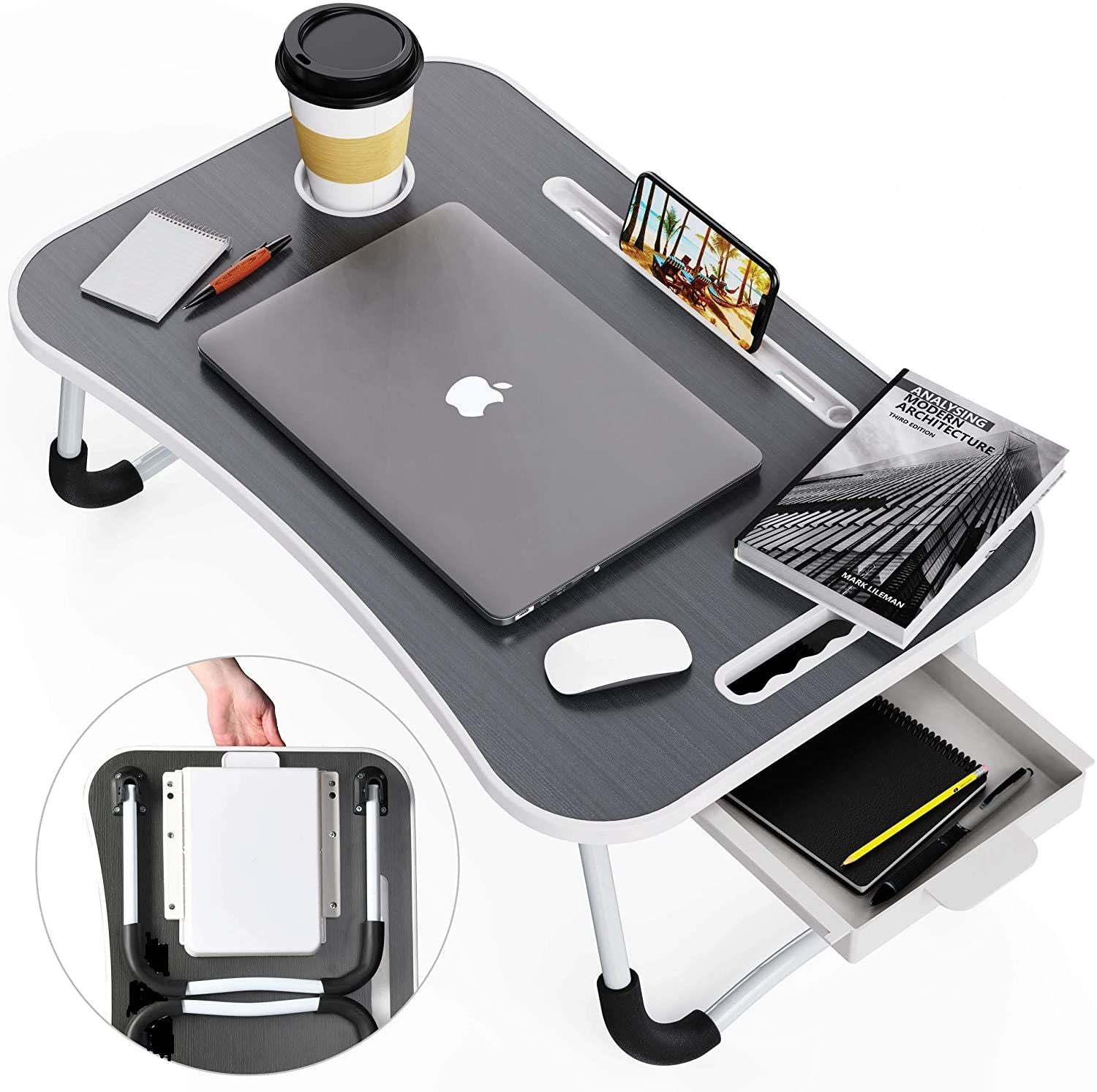 Desks: Laptop Bed Desk with Storage and foldable legs for Adults, Kids & Home Office
