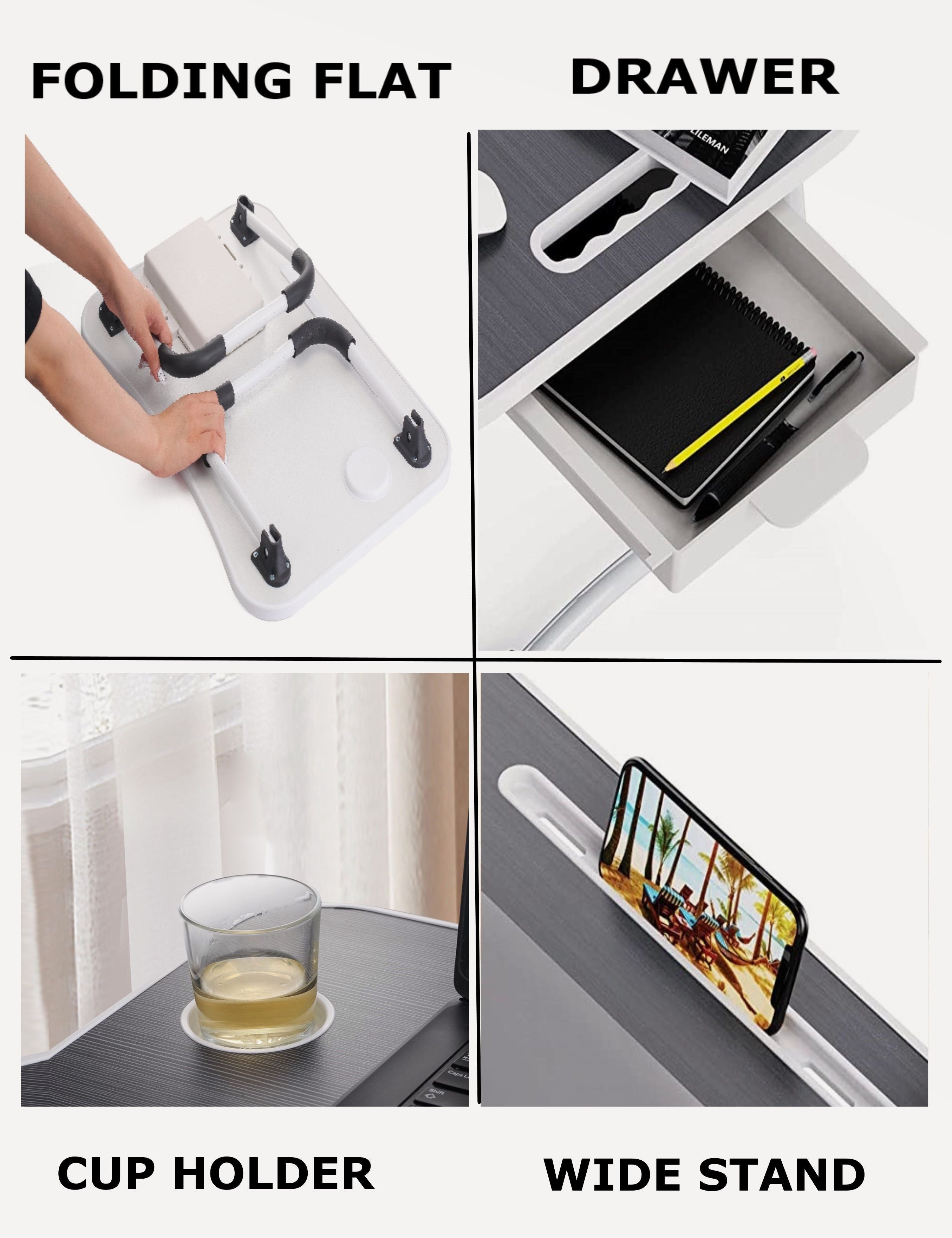 Desks: Laptop Bed Desk with Storage and foldable legs for Adults, Kids & Home Office
