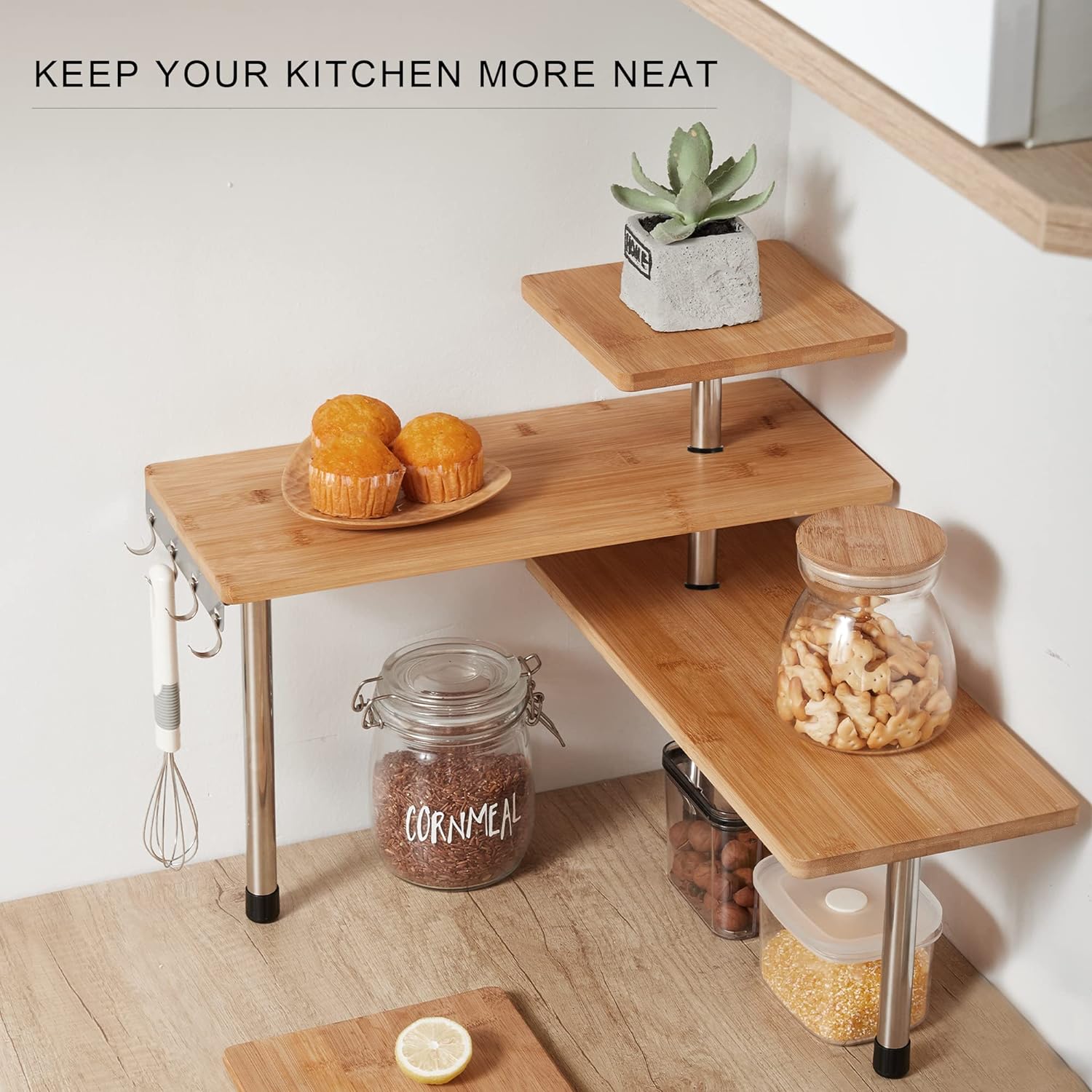 Kitchen & Bathroom DIY: CARLA HOME 3 Tier Corner Shelf Kitchen Spice Rack Organiser with Hooks for Home Storage & Organisation