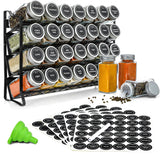 Food Storage: Spice Rack organiser with 28 Spice Jars, Spice Labels, Funnel and Marker for Kitchen Countertop