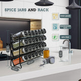 Food Storage: Spice Rack organiser with 28 Spice Jars, Spice Labels, Funnel and Marker for Kitchen Countertop