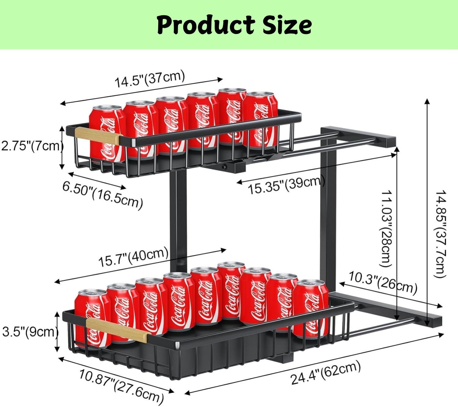Drying Racks & Hangers: 2-Tier Kitchen Under Sink Organiser Storage with Height Adjustable, Unique Slide Rail & Suction Cups for Storage