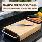 Food Storage: Chopping Board with with 2 Organiser Stainless Steel Trays Containers