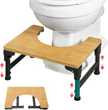 Toilet & Bidet Accessories: Bamboo Toilet Stool Foldable and Adjustable Height with Non-Slip Layer for Bathroom