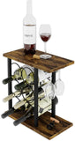 Wine Racks: Wine Rack Countertop Wooden & Metal Holder for 6 Bottles & 2 Glasses