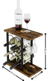 Wine Racks: Wine Rack Countertop Wooden & Metal Holder for 6 Bottles & 2 Glasses