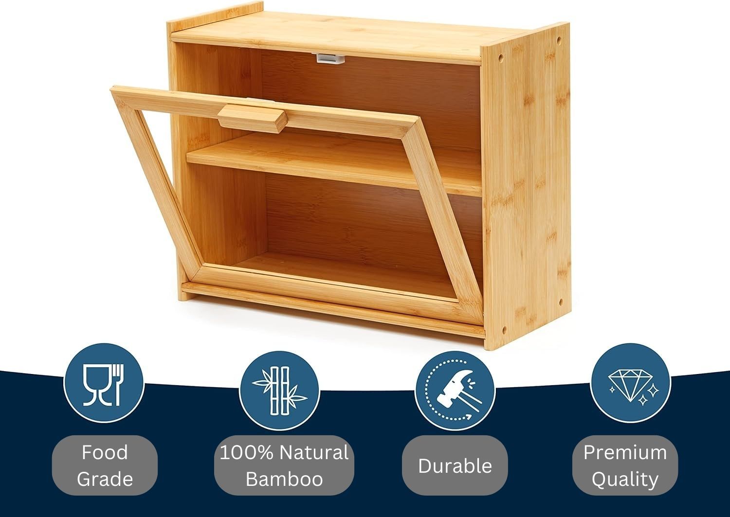 Food Storage: Double Layer Bamboo Bread Box for Kitchen Counter with Large Capacity and Transparent Window