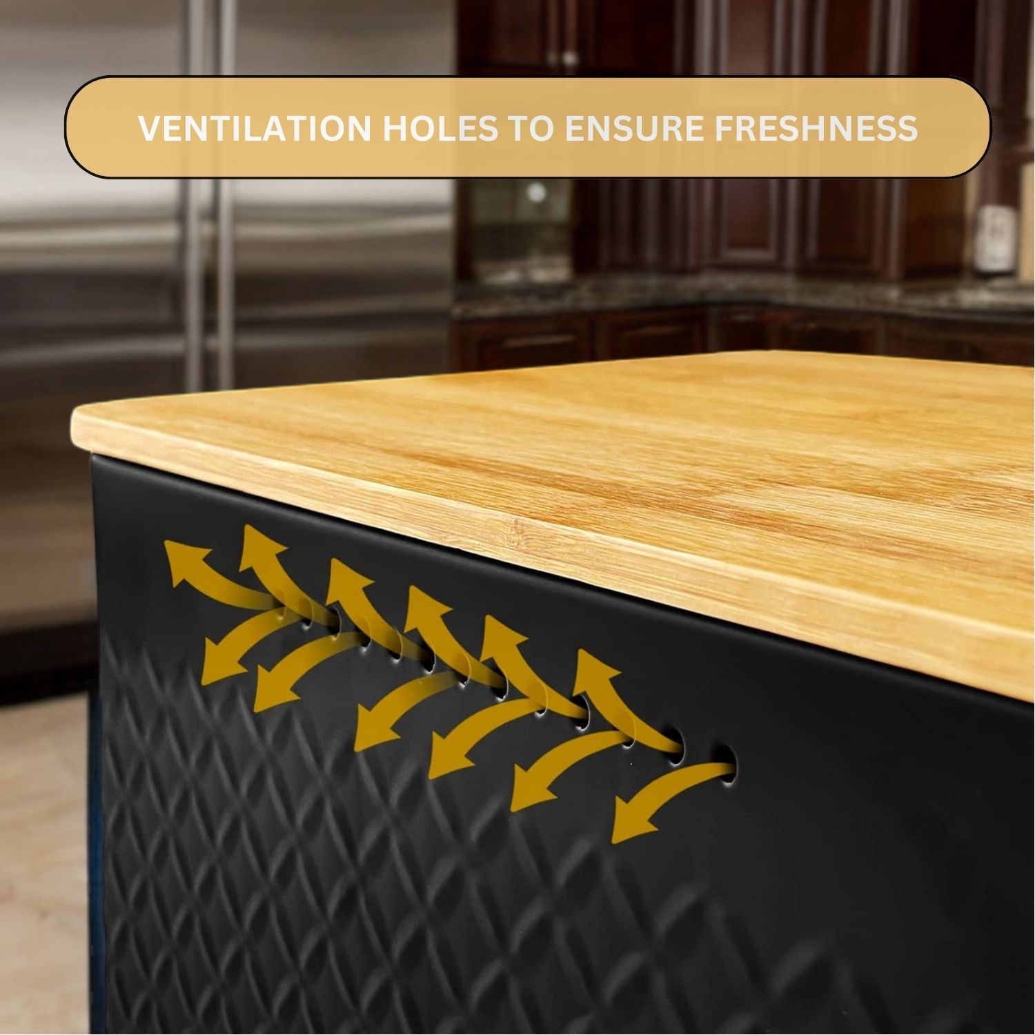 Food Storage: Bread Bin with Bamboo Lid used as Chopping Board for Kitchen Countertop
