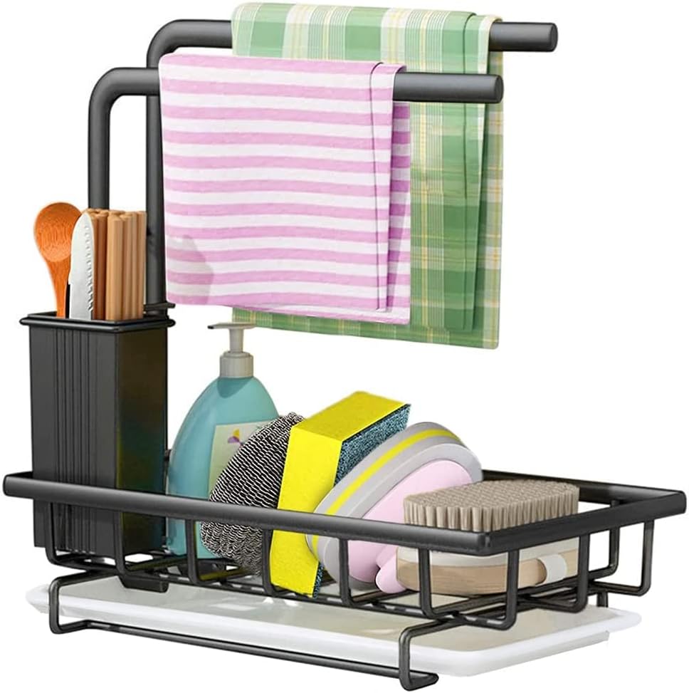 Dish Racks: Sink Caddy Sponge Holder with Drain Tray, Brush Holder & Dishcloth Holder for Kitchen