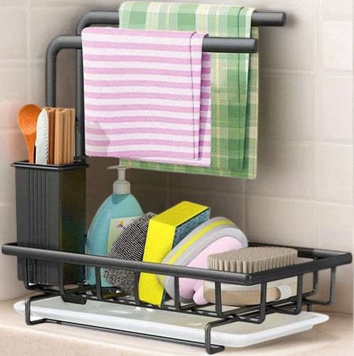 Dish Racks: Sink Caddy Sponge Holder with Drain Tray, Brush Holder & Dishcloth Holder for Kitchen
