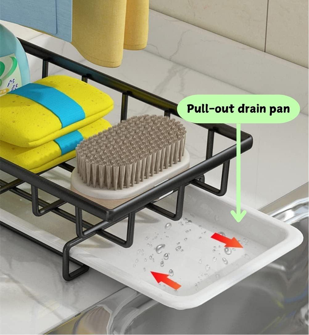 Dish Racks: Sink Caddy Sponge Holder with Drain Tray, Brush Holder & Dishcloth Holder for Kitchen