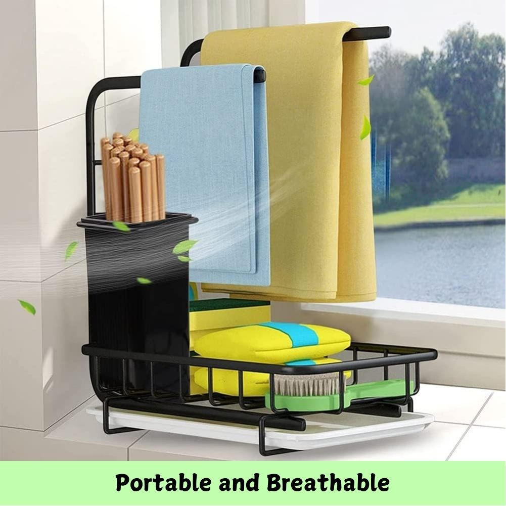 Dish Racks: Sink Caddy Sponge Holder with Drain Tray, Brush Holder & Dishcloth Holder for Kitchen