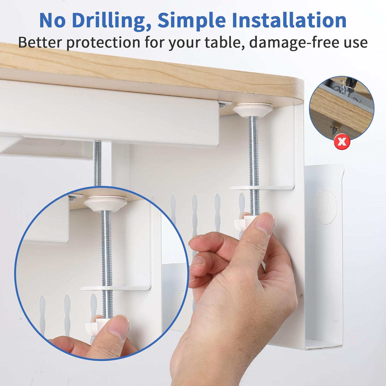 Filing & Organisation: Under Desk Side Laptop Holder Storage with No Drill Cable Management Tray and Pen Storage for Office and Home