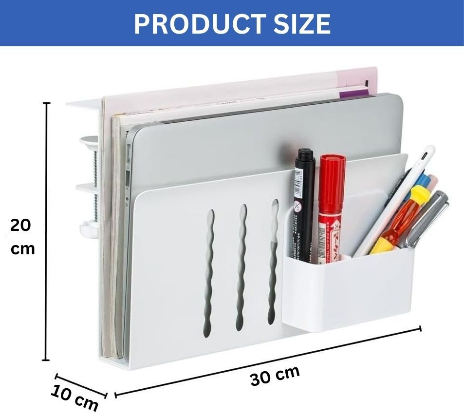 Filing & Organisation: Under Desk Side Laptop Holder Storage with No Drill Cable Management Tray and Pen Storage for Office and Home